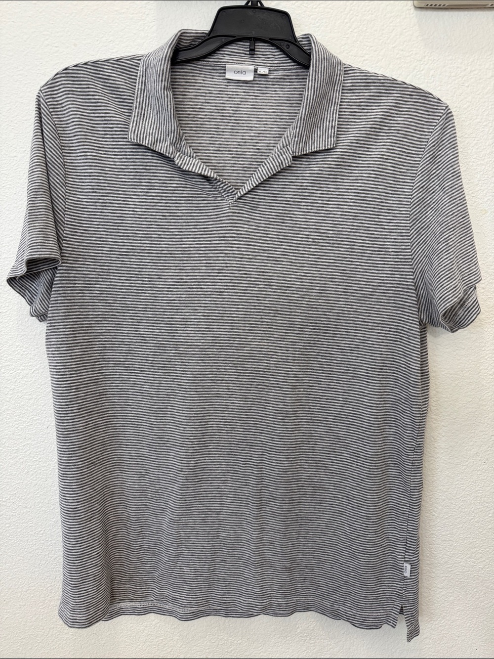 Onia Men's Short Sleeve Thin Black & White Stripe Polo